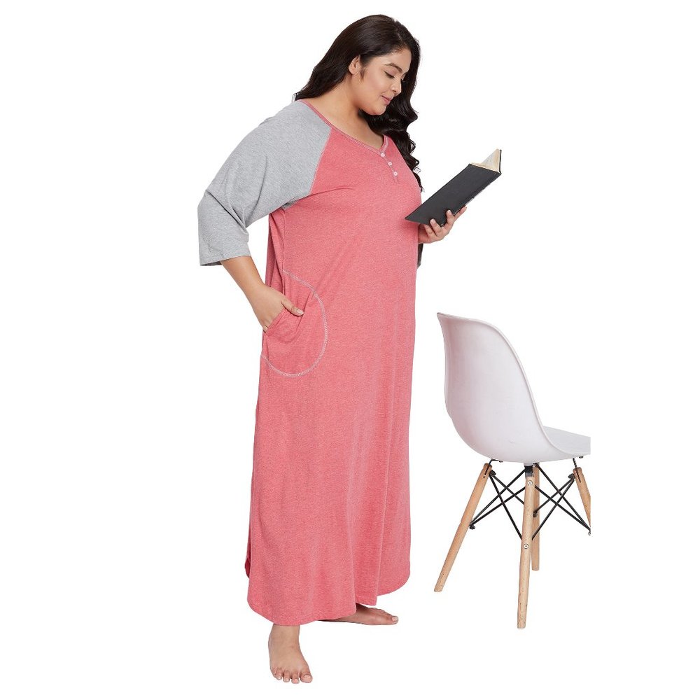 Gypsie Blu Women Red and Gray Nightgown Long Sleeve Jersey and Polycotton Maxi - Picture 4 of 7